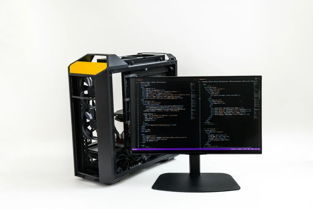 A PC computer with a tower the people looking to hire tech workers might use.
